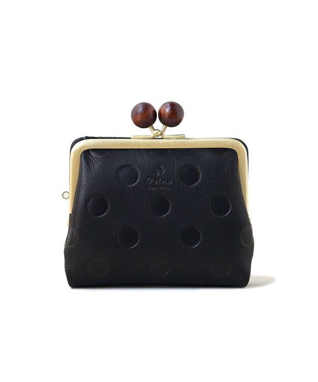 FOLNA RD ドット型押し ウッドボールがま口財布 ブラック
