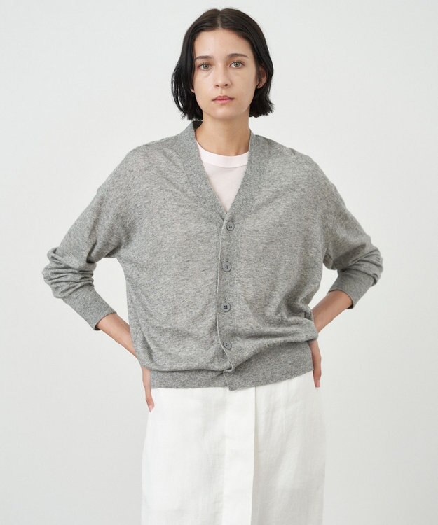 ATON CASHMERE SILK SPUN | Vネックカーディガン TOP GRAY