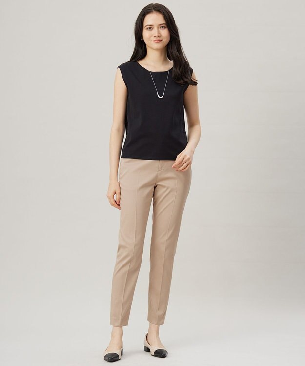 自由区 S 【UVカット・接触冷感・洗える】コットンサテンテーパード パンツ ベージュ