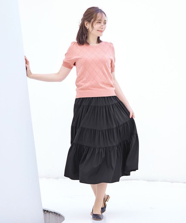 Tiaclasse 【洗える】ダイヤ柄編みサマーニットトップス ピンク