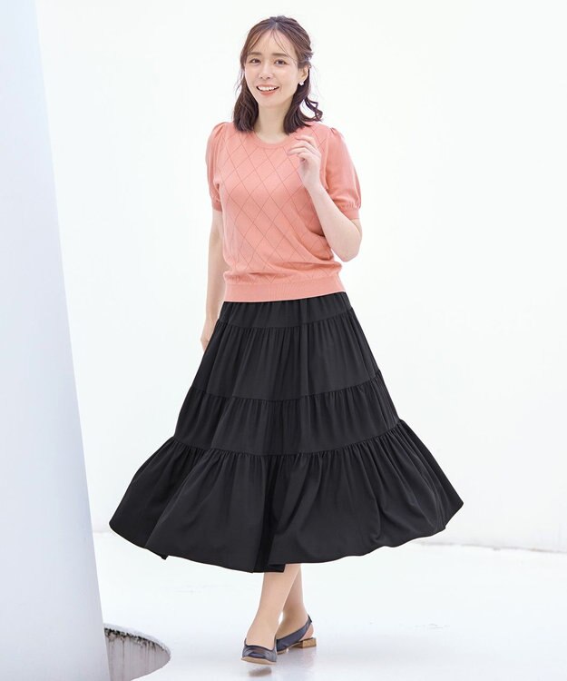 Tiaclasse 【洗える】ダイヤ柄編みサマーニットトップス ピンク