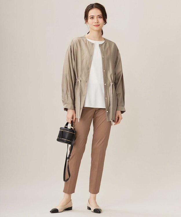 自由区 【接触冷感・洗える】コットンサテンストレッチテーパード パンツ モカ