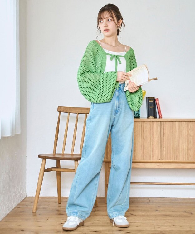 WEGO 【紫外線対策/手洗い可】メッシュリボンボレロ グリーン