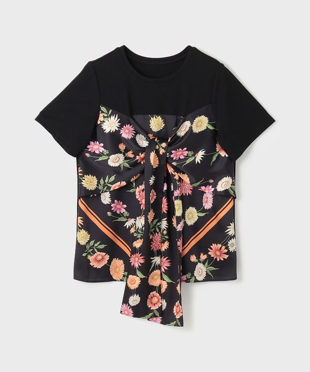 GRACE CONTINENTAL スカーフプリントコンビトップ ブラック