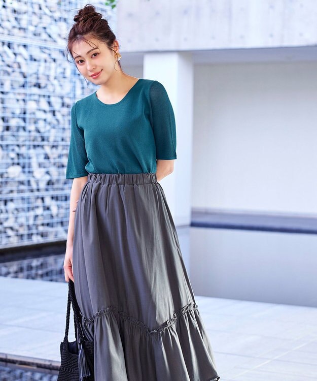 Tiaclasse L 【洗える】シアースリーブニットトップス ターコイズ