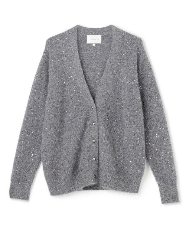 BEIGE， AMARILLO / スパンコールフォックスニットカーディガン M.Gray