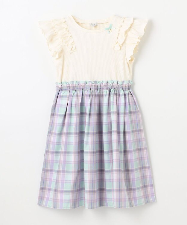 ANY KIDS チェック ドッキングワンピース ミント