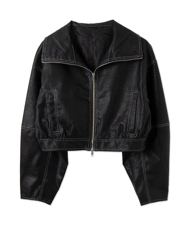 WEGO 配色ステッチWZIPショートブルゾン ブラック