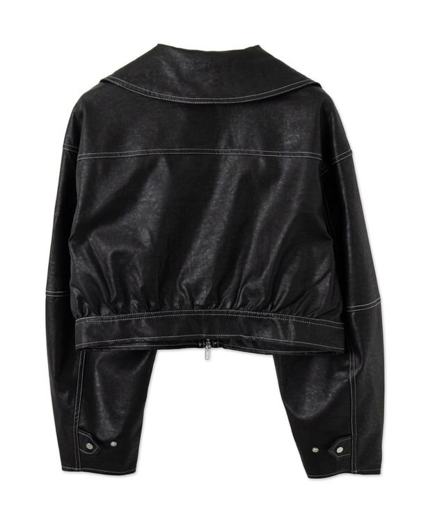 WEGO 配色ステッチWZIPショートブルゾン ブラック