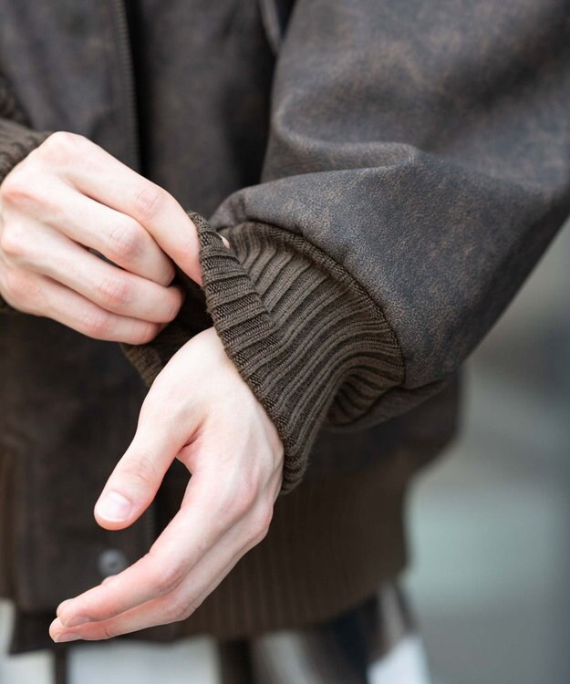 WEGO 【ユニセックス着用ITEM/MLサイズ展開】PU2WAYフライトブルゾン ブラウンその他