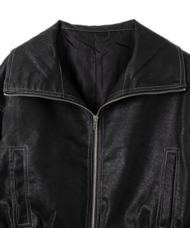 WEGO 配色ステッチWZIPショートブルゾン ブラック