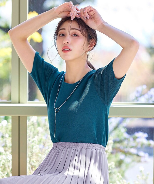 Tiaclasse 【洗える】シアースリーブニットトップス ターコイズ