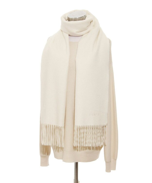 MOONBAT 【洗えるカシミヤ/大人百花1月号掲載】FURLA カシミヤ100%超大判無地 ストールマフラー／幅70cm オフホワイト