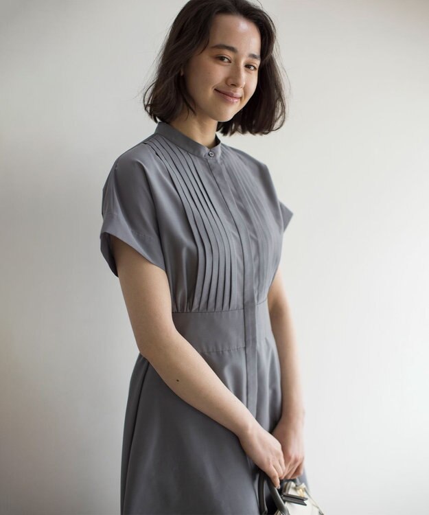 組曲 S 【洗える・ドライタッチ】シアーボイルフロントタック ワンピース グレー系