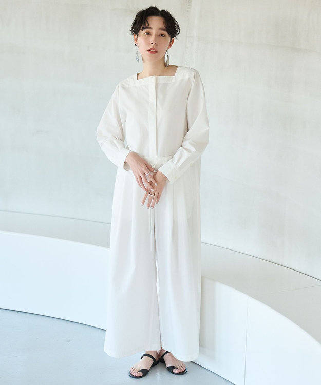 #Newans スクエアネックジャンプスーツ ホワイト