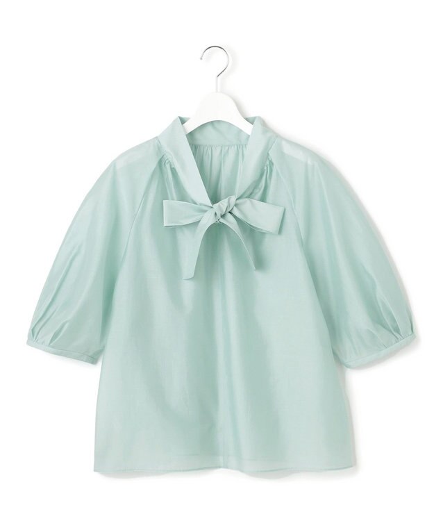 23区 L 【WEB&一部店舗限定/洗える】ライトシアーミクスチャー ボウタイ ブラウス スモーキーグリーン系