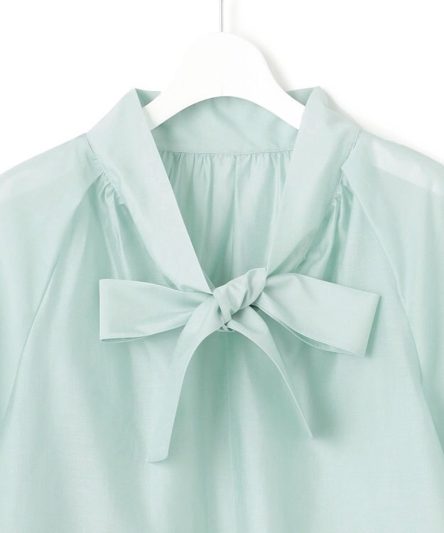 23区 L 【WEB&一部店舗限定/洗える】ライトシアーミクスチャー ボウタイ ブラウス スモーキーグリーン系