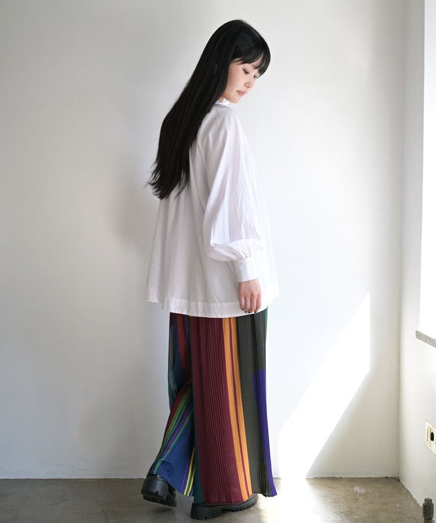 COQ DIALOGUE 前後2WAYプリーツパンツ グリーンマルチカラーストライプ