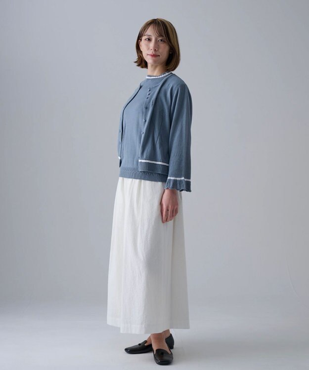 muuc 〈細番手の高級綿糸コットンコーマ糸〉〈洗練された繊維の滑らかな肌触り〉〈お家で洗えるニット〉模様編み ポピーの花リンクス編み カーディガン ブルー