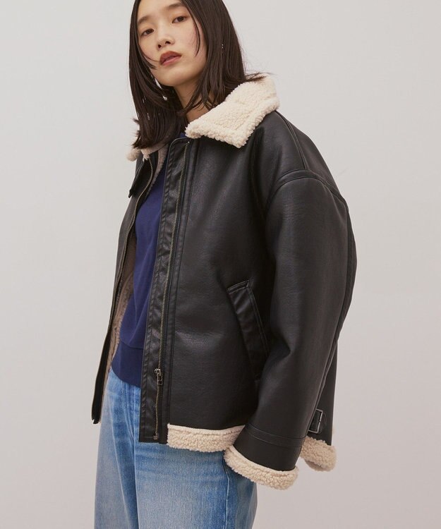 AMERICAN HOLIC ボアフェイクレザーブルゾン Black