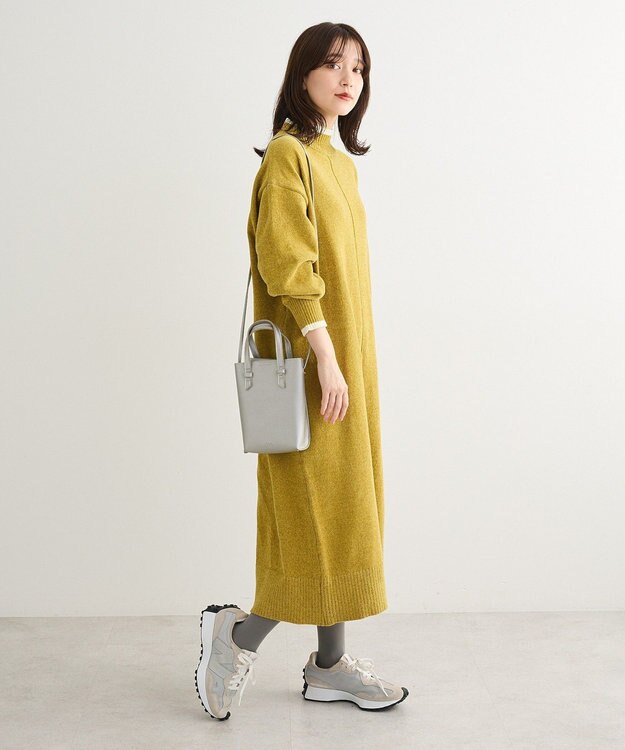 Green Parks 配色リラックスモールニットワンピース Yellow