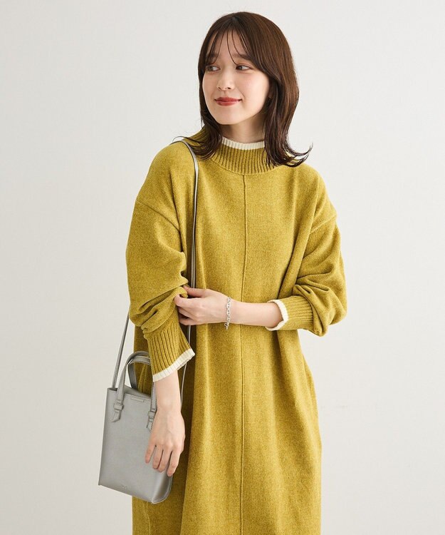 Green Parks 配色リラックスモールニットワンピース Yellow