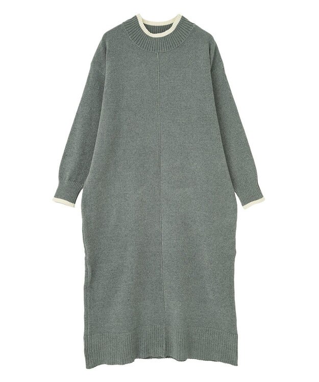 Green Parks 配色リラックスモールニットワンピース Gray