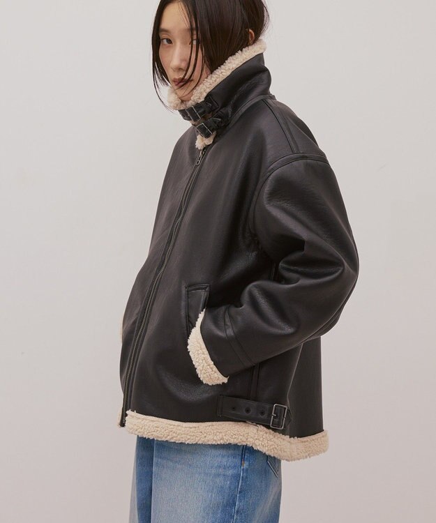 AMERICAN HOLIC ボアフェイクレザーブルゾン Black