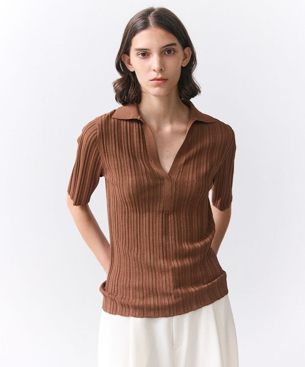 BEIGE， LABRADO / ランダムリブ スキッパーニット Brown