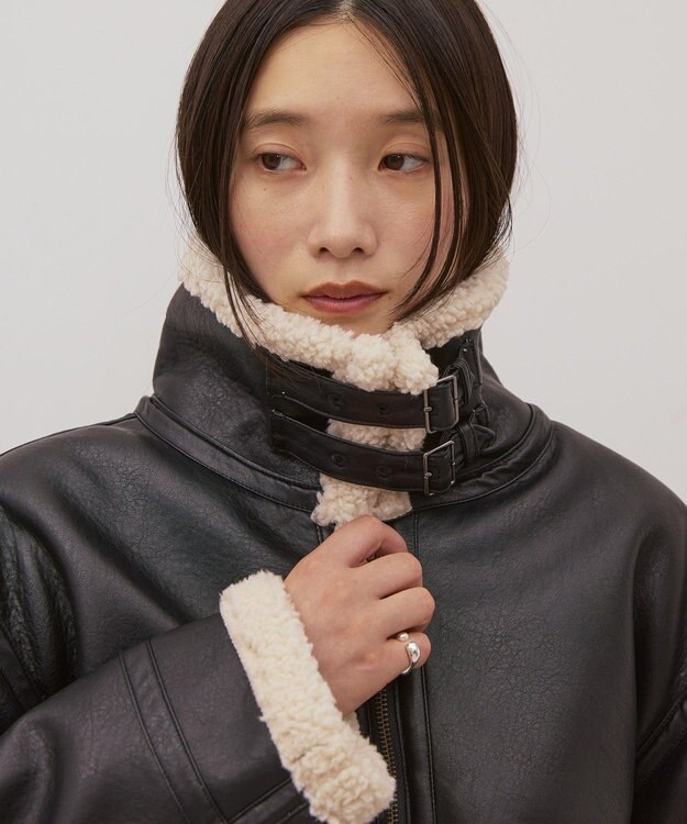 AMERICAN HOLIC ボアフェイクレザーブルゾン Black