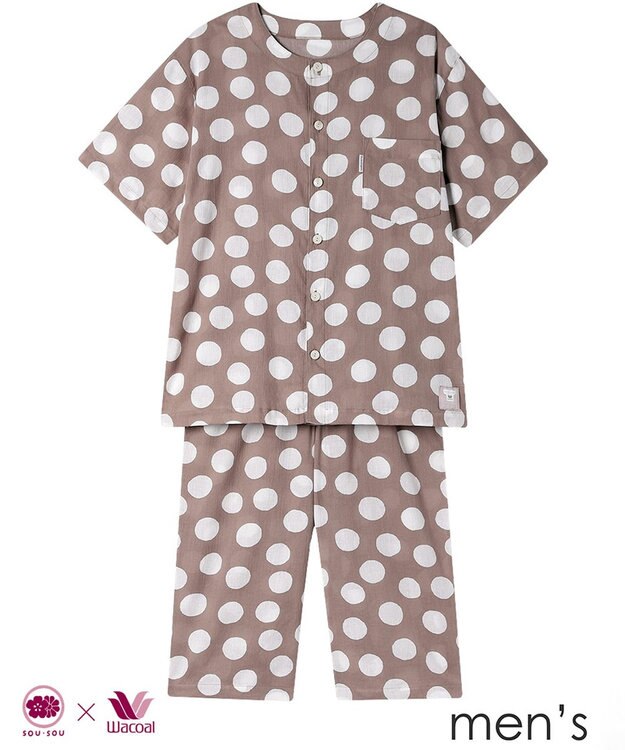 ワコール／睡眠科学 パジャマ 【SOU・SOU（R）】 綿100%(本体) 高島ちぢみ（R） 5分袖 半袖 7分丈 メンズ YGT124 睡眠科学／ワコール ブラウン