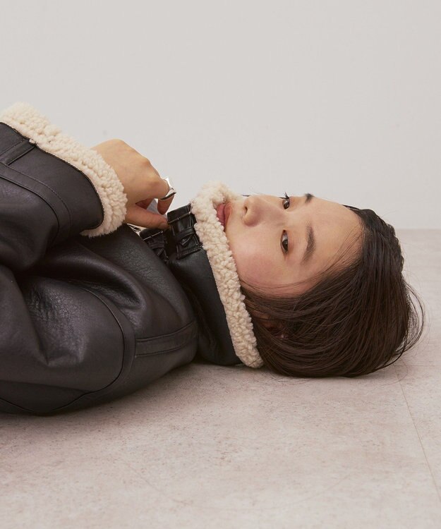 AMERICAN HOLIC ボアフェイクレザーブルゾン Black