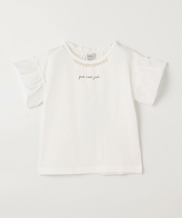 ANY KIDS パール襟 袖フリル Ｔシャツ ホワイト