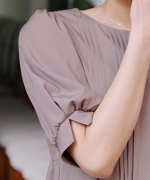 Tiaclasse 【洗える】ボリュームパフスリーブピンタックワンピース グレージュ