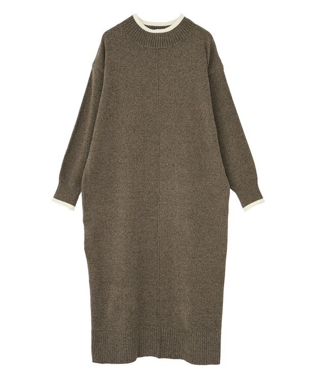 Green Parks 配色リラックスモールニットワンピース Brown