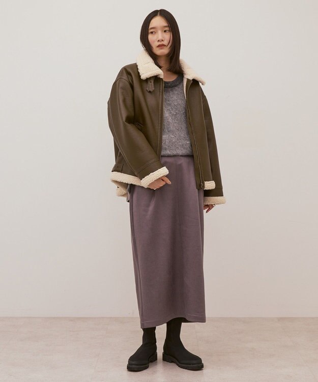 AMERICAN HOLIC ボアフェイクレザーブルゾン Dark Brown