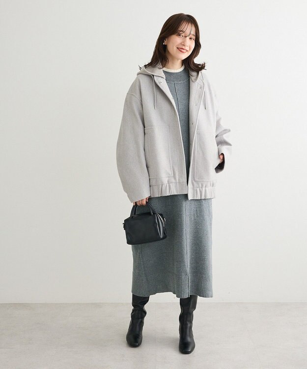 Green Parks 配色リラックスモールニットワンピース Gray