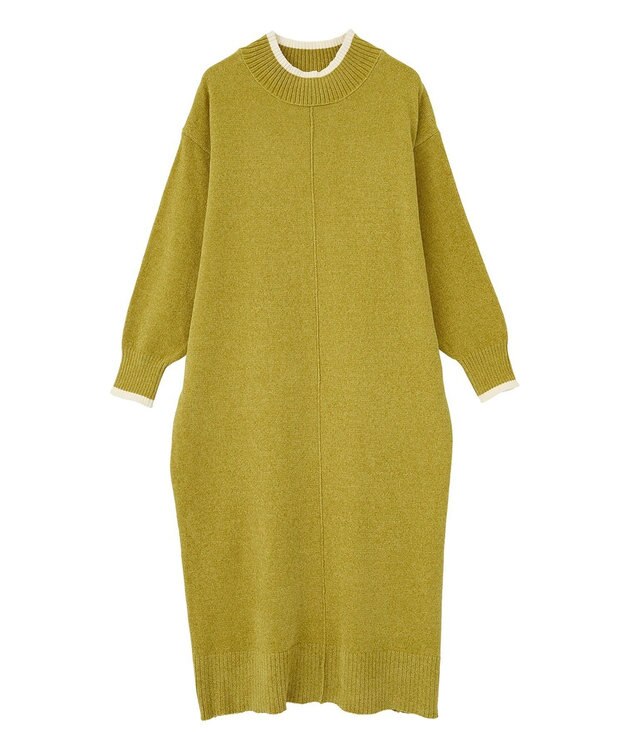 Green Parks 配色リラックスモールニットワンピース Yellow