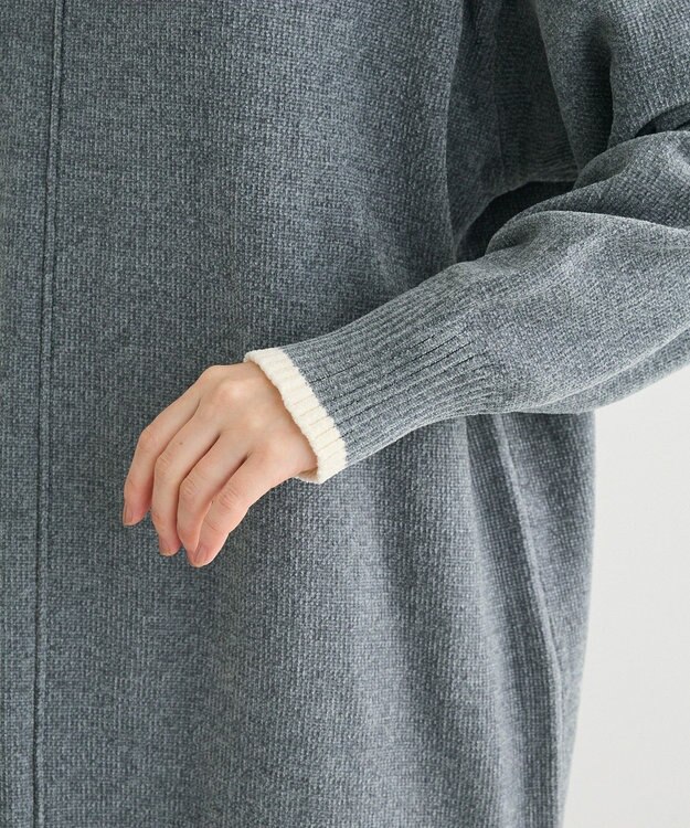 Green Parks 配色リラックスモールニットワンピース Gray