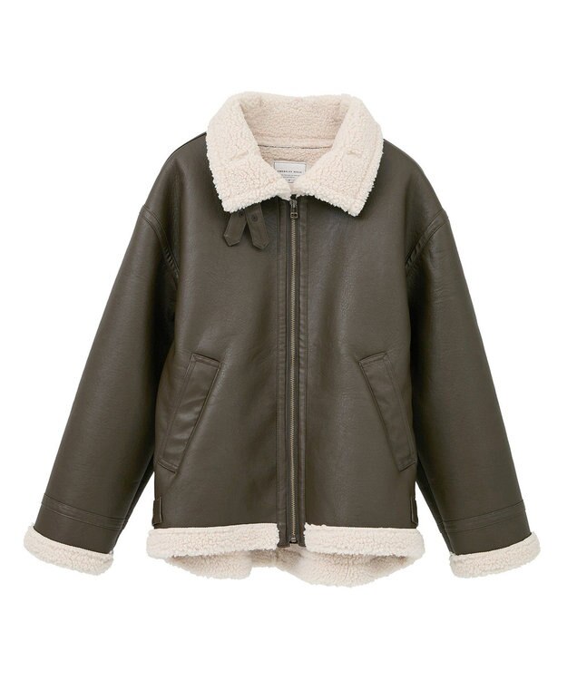 AMERICAN HOLIC ボアフェイクレザーブルゾン Dark Brown