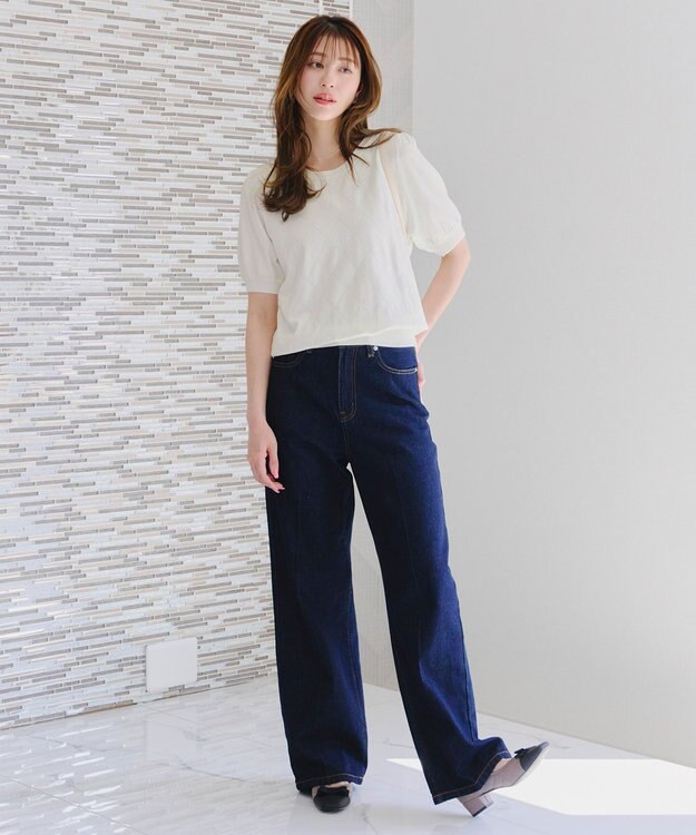 Tiaclasse 【洗える】ダイヤ柄編みサマーニットトップス オフホワイト