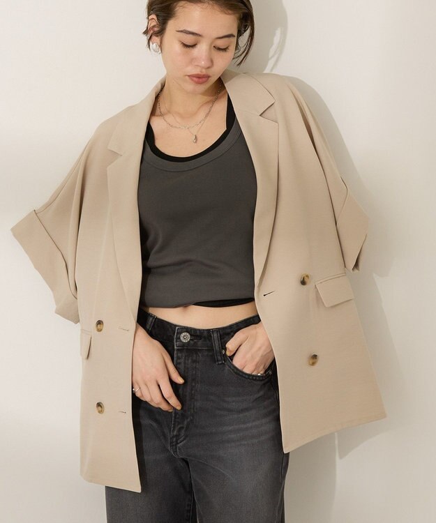 AMERICAN HOLIC テーラード半袖ジャケット Beige