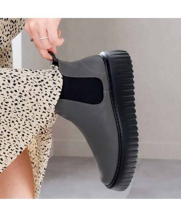 Pointer 日本製 本革厚底サイドゴアブーツ グレー