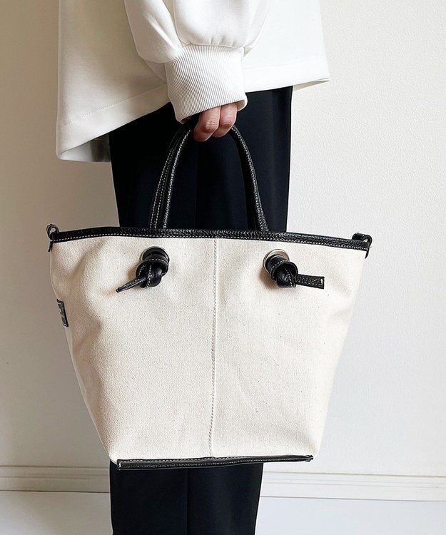 Hekhèr Le Style de Vie 【日本製 / 2WAY】コットンキャンバス×シュリンクレザー ノットハンドバッグ medium ブラック