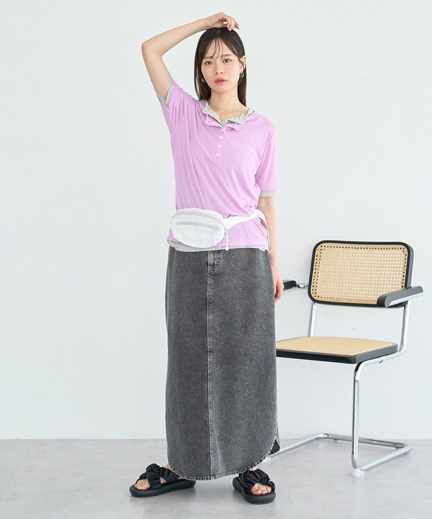 earth music&ecology サイドスリットデニムロングスカート Black