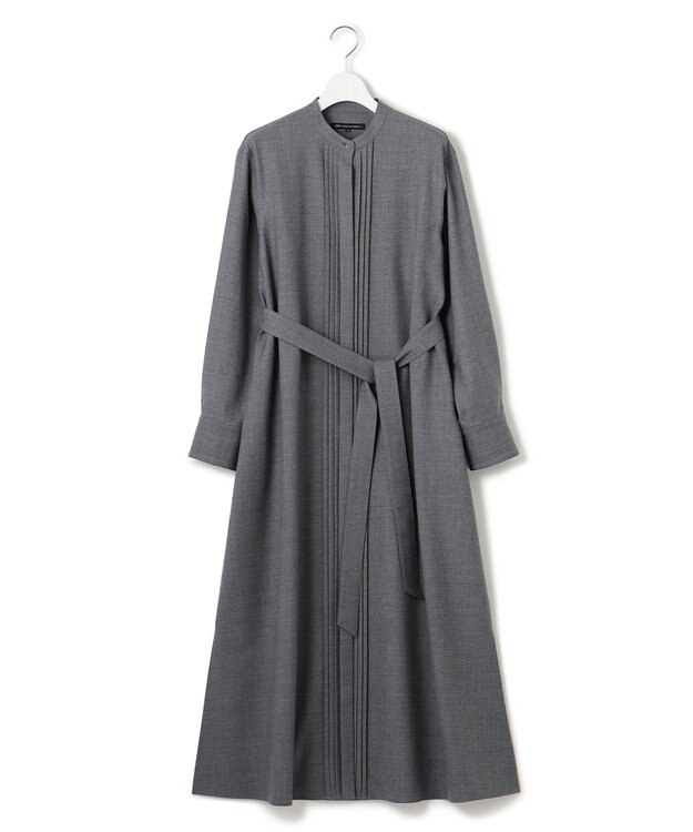 23区 【洗える】ウールストレッチツイル シャツワンピース ライトグレー