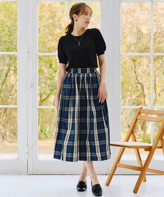 Tiaclasse 【洗える】ダイヤ柄編みサマーニットトップス ブラック