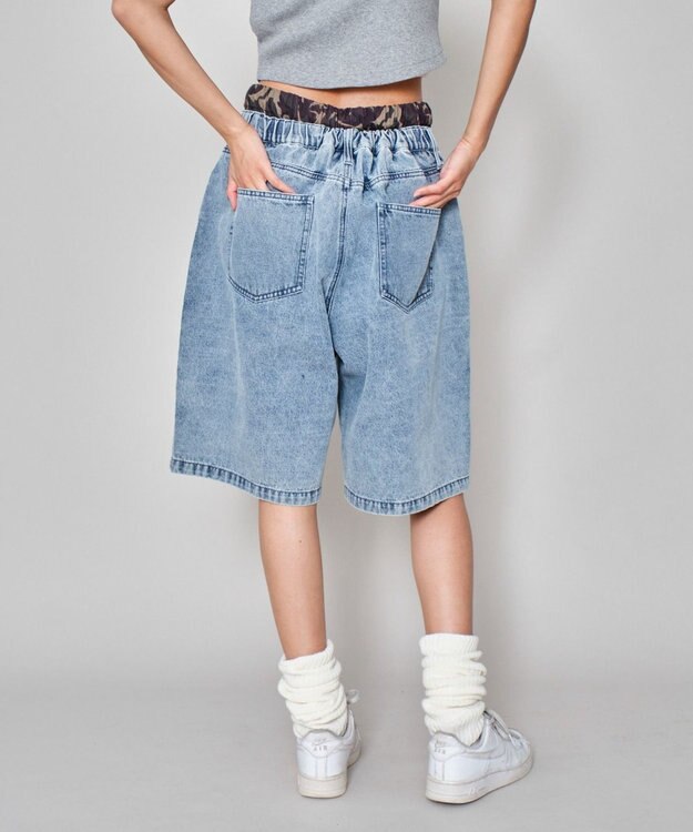 WEGO 【ユニセックス着用ITEM/MLサイズ展開/ウエストゴム】ボクサードッキングデニムショーツ デニム淡加工色