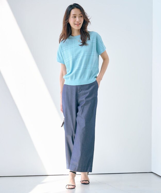 J.PRESS LADIES S 【洗える】メッシュ パターン ニット アクアグリーン系