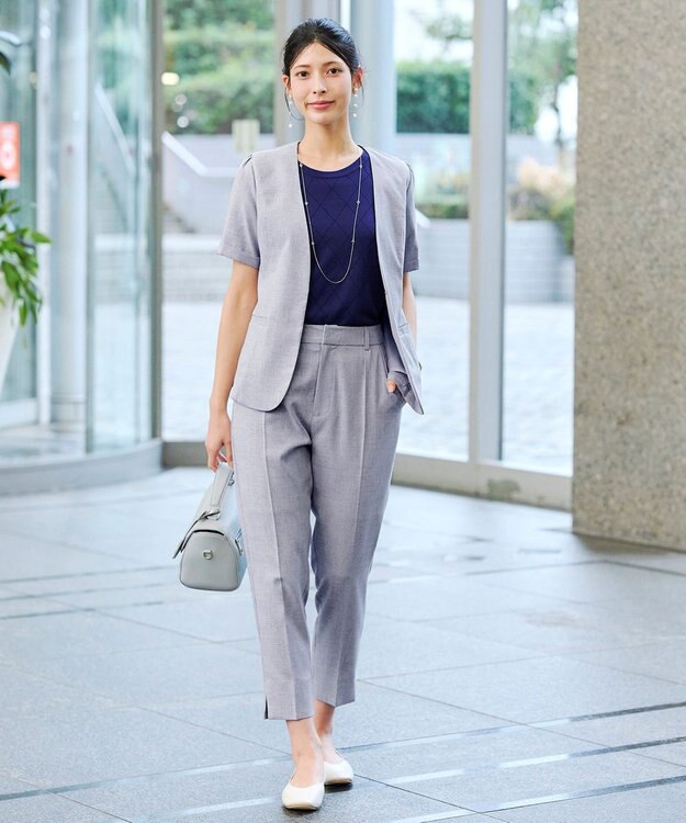 Tiaclasse 【洗える】ダイヤ柄編みサマーニットトップス ネイビー